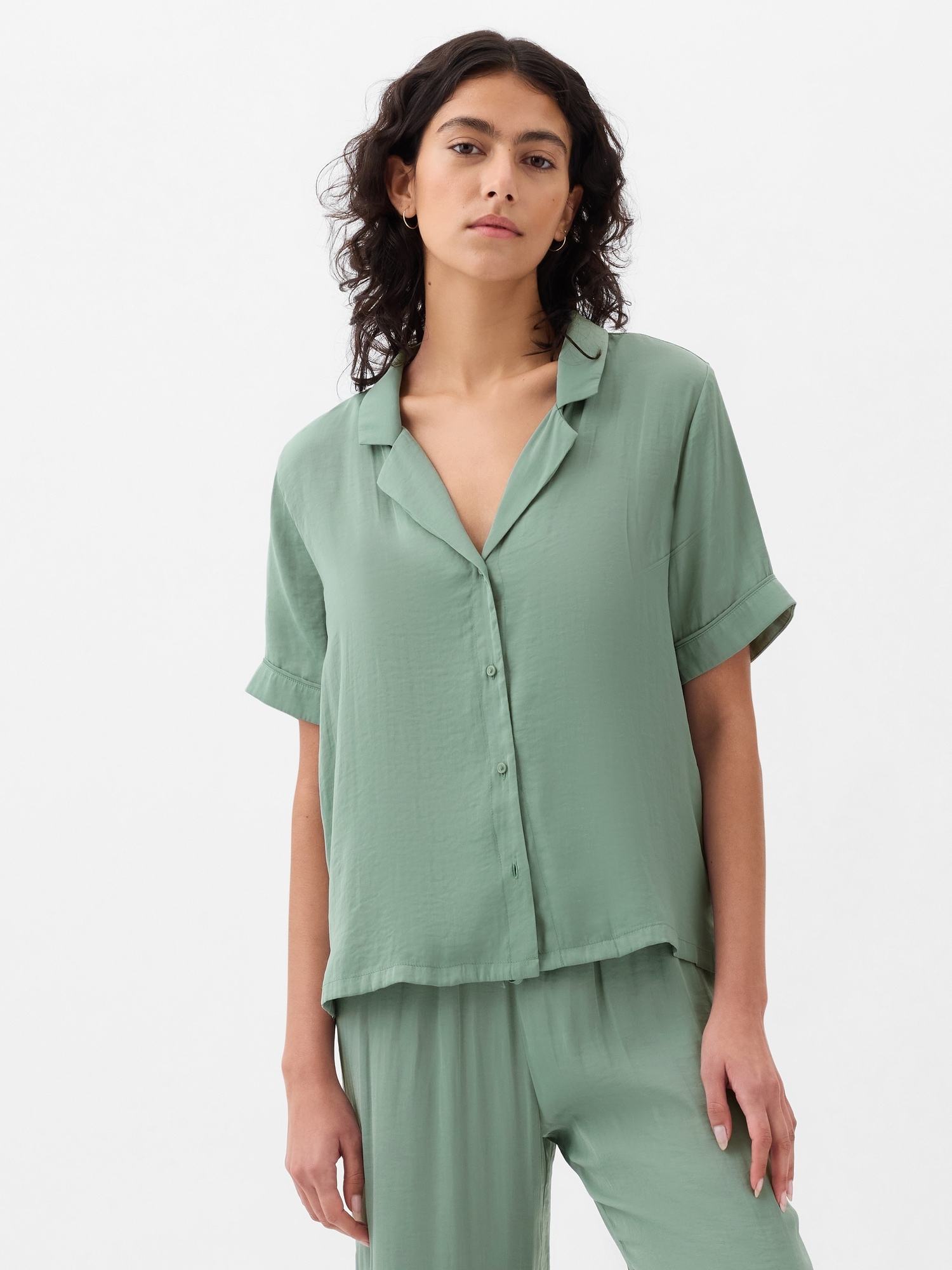 Satin PJ Shirt - Green