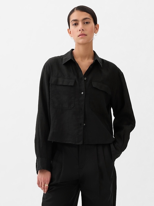 Image number 10 showing, 100% Linen Cropped Shirt