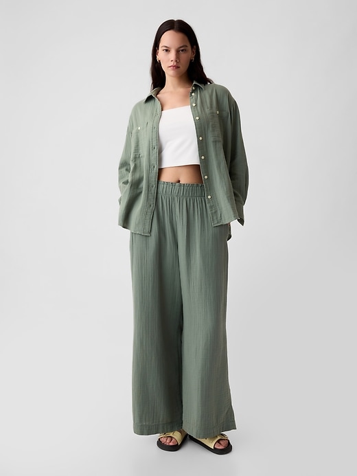 Image number 5 showing, Mid Rise Crinkle Gauze Wide-Leg Pants