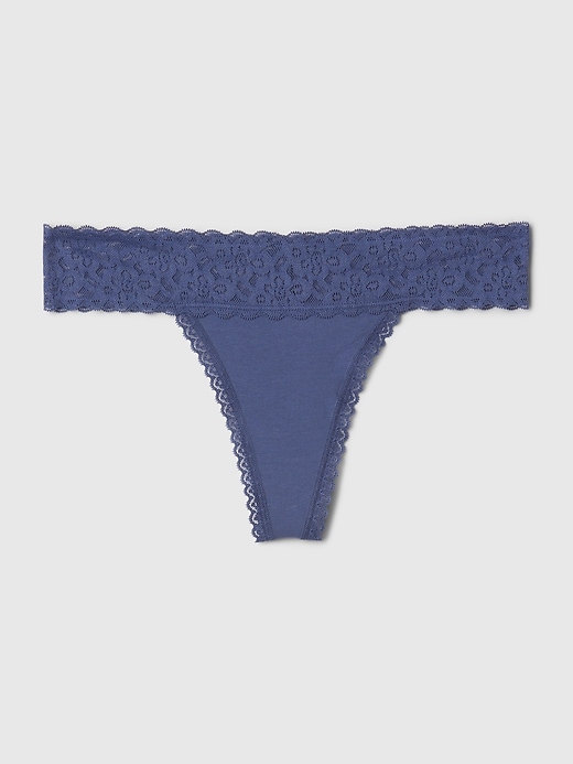 Image number 6 showing, Organic Stretch Cotton Lace-Trim Thong