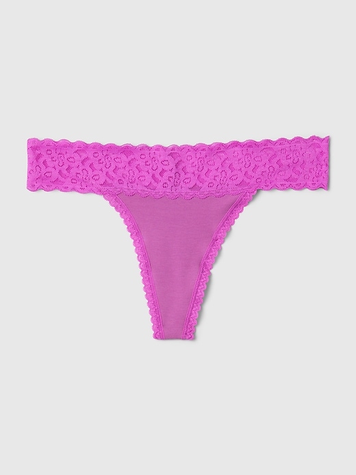 Image number 10 showing, Organic Stretch Cotton Lace-Trim Thong