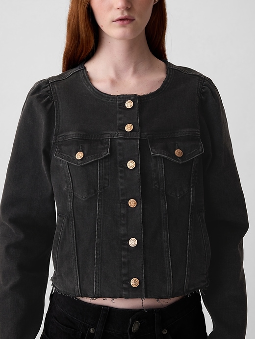 Image number 8 showing, Collarless Cropped Icon Denim Jacket