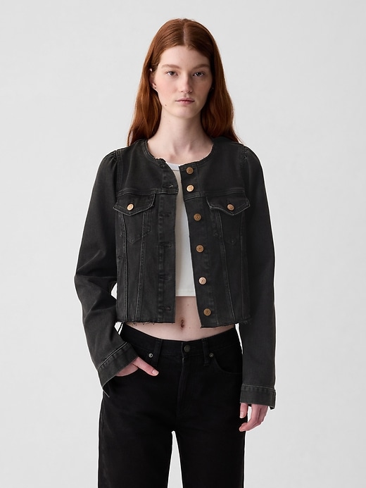 Image number 6 showing, Collarless Cropped Icon Denim Jacket