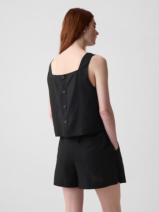 Image number 2 showing, Linen-Blend Button-Back Cropped Tank Top