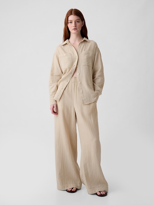 Image number 9 showing, Mid Rise Crinkle Gauze Wide-Leg Pants