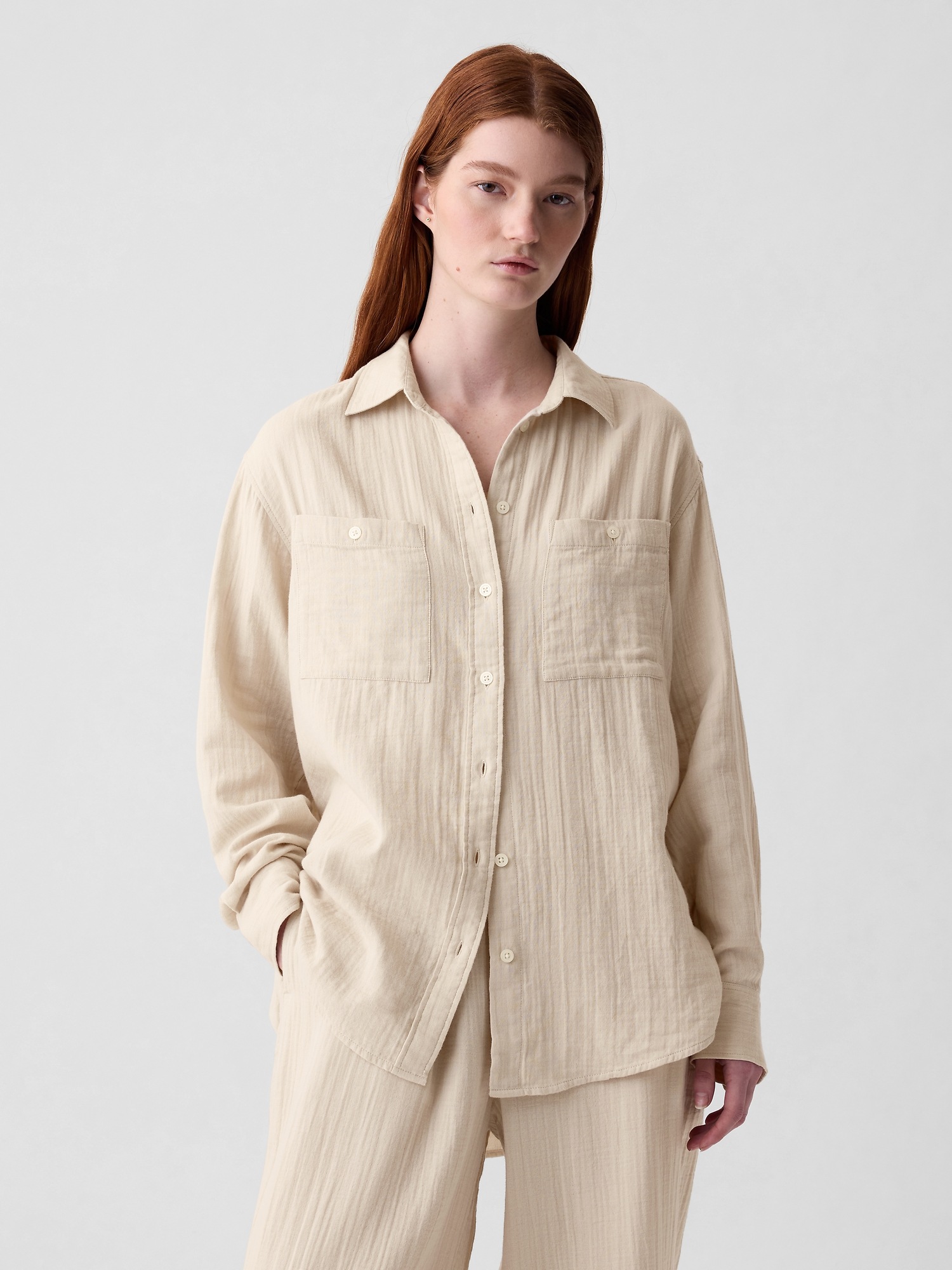 Keani Shirt in Crinkle Beige