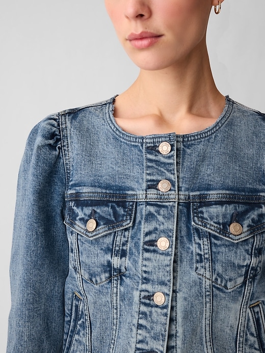 Image number 4 showing, Collarless Cropped Icon Denim Jacket