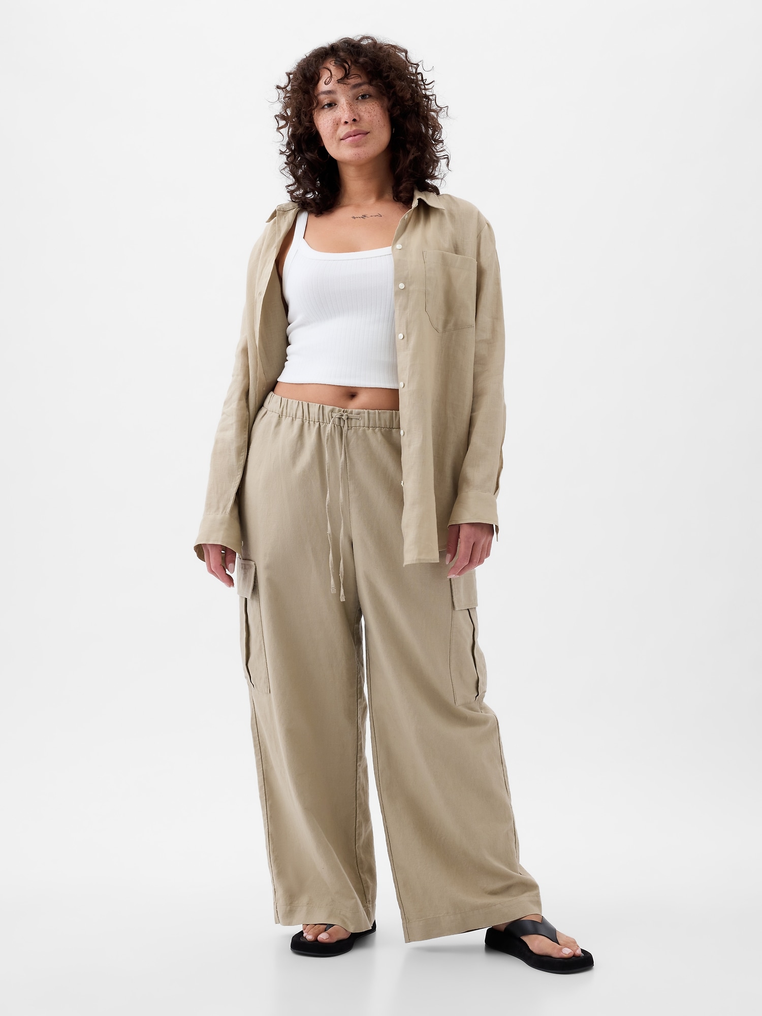 Linen Cargo Pants for Women Multi Pocket, Elastic Waist, Adjustable Hem  Available in Multiple Colors 