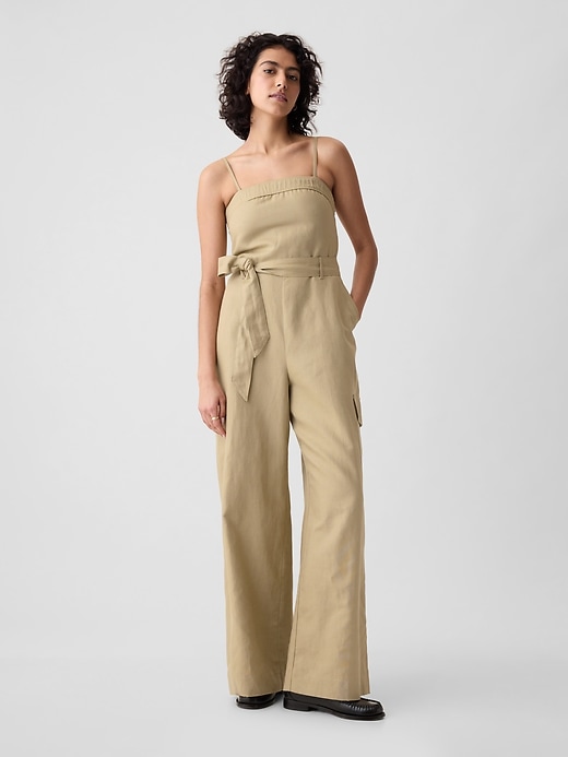 Image number 1 showing, Linen-Cotton Cargo Jumpsuit