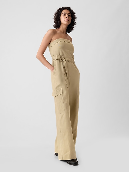 Image number 3 showing, Linen-Cotton Cargo Jumpsuit