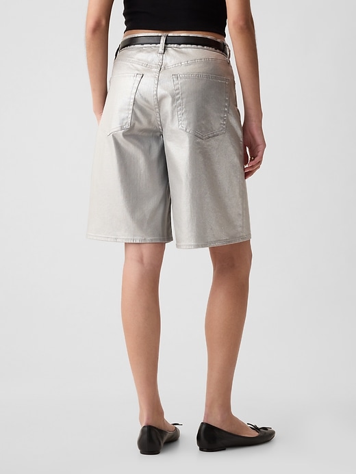 Image number 2 showing, 11.5" Mid Rise Metallic Longline Denim Shorts