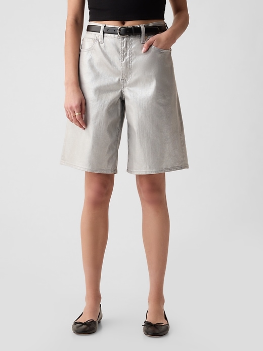 Image number 3 showing, 11.5" Mid Rise Metallic Longline Denim Shorts