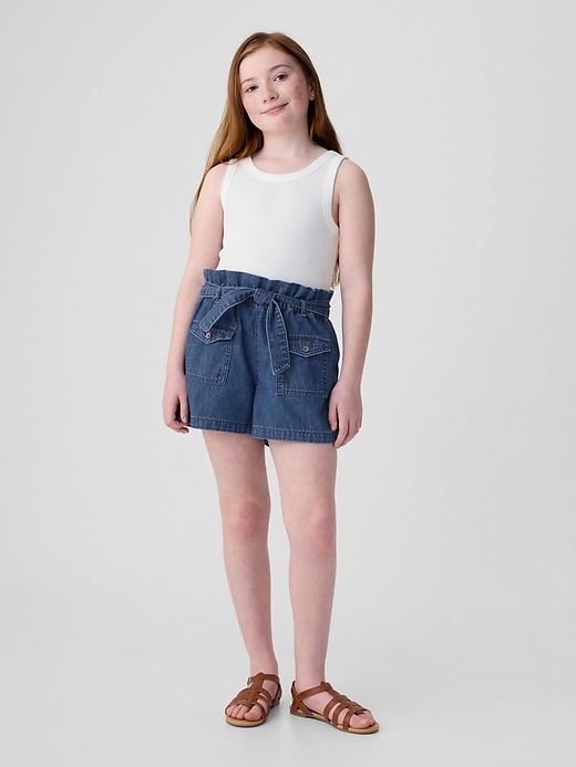 Image number 1 showing, Kids High Rise Paperbag Denim Shorts