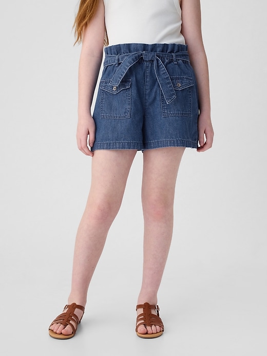 Image number 3 showing, Kids High Rise Paperbag Denim Shorts