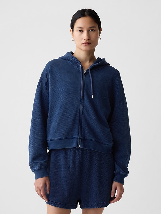 Image number 1 showing, Textured Cropped Hoodie