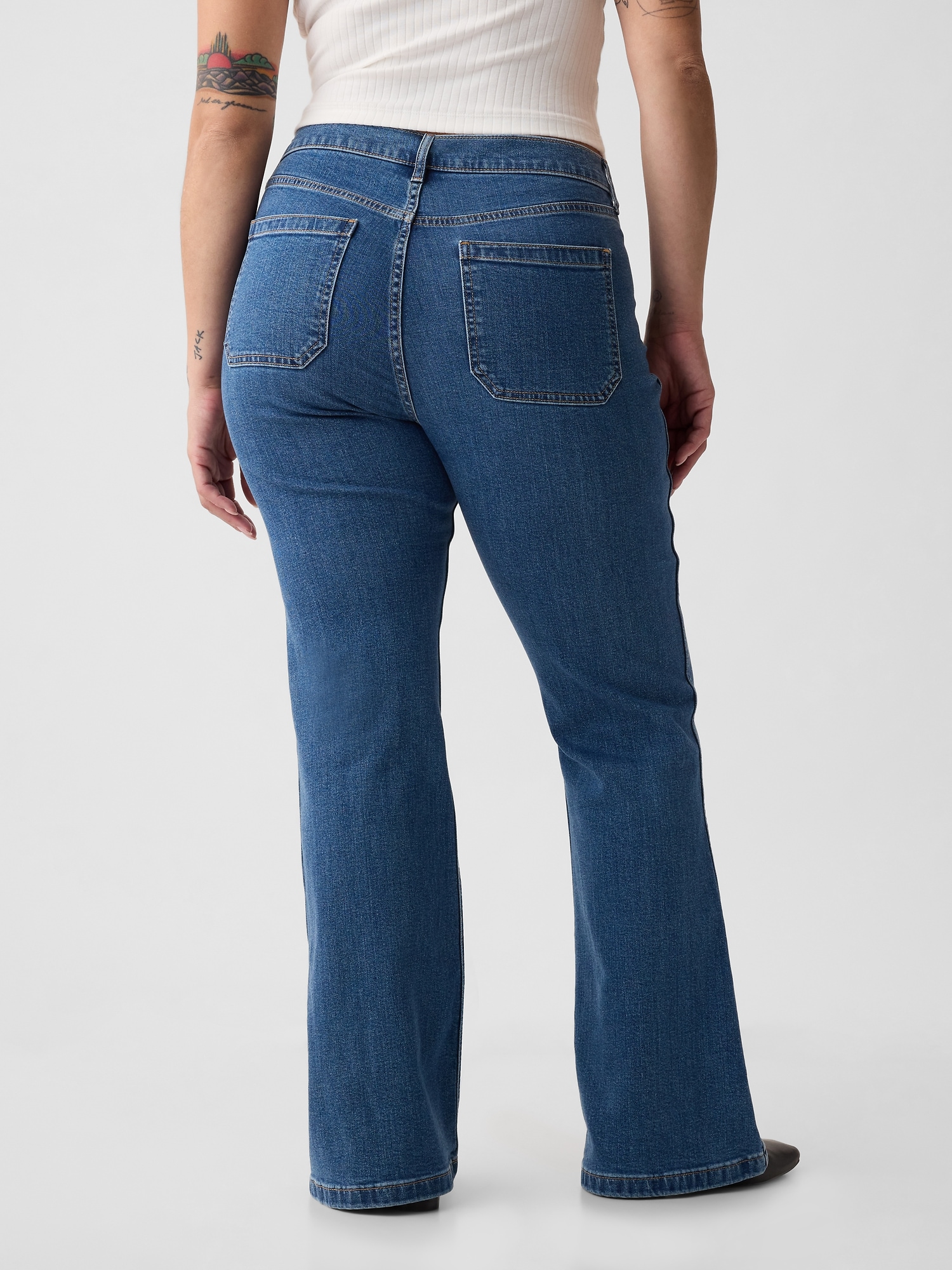 High-Waisted Cotton Flare Pants with 4 Pockets