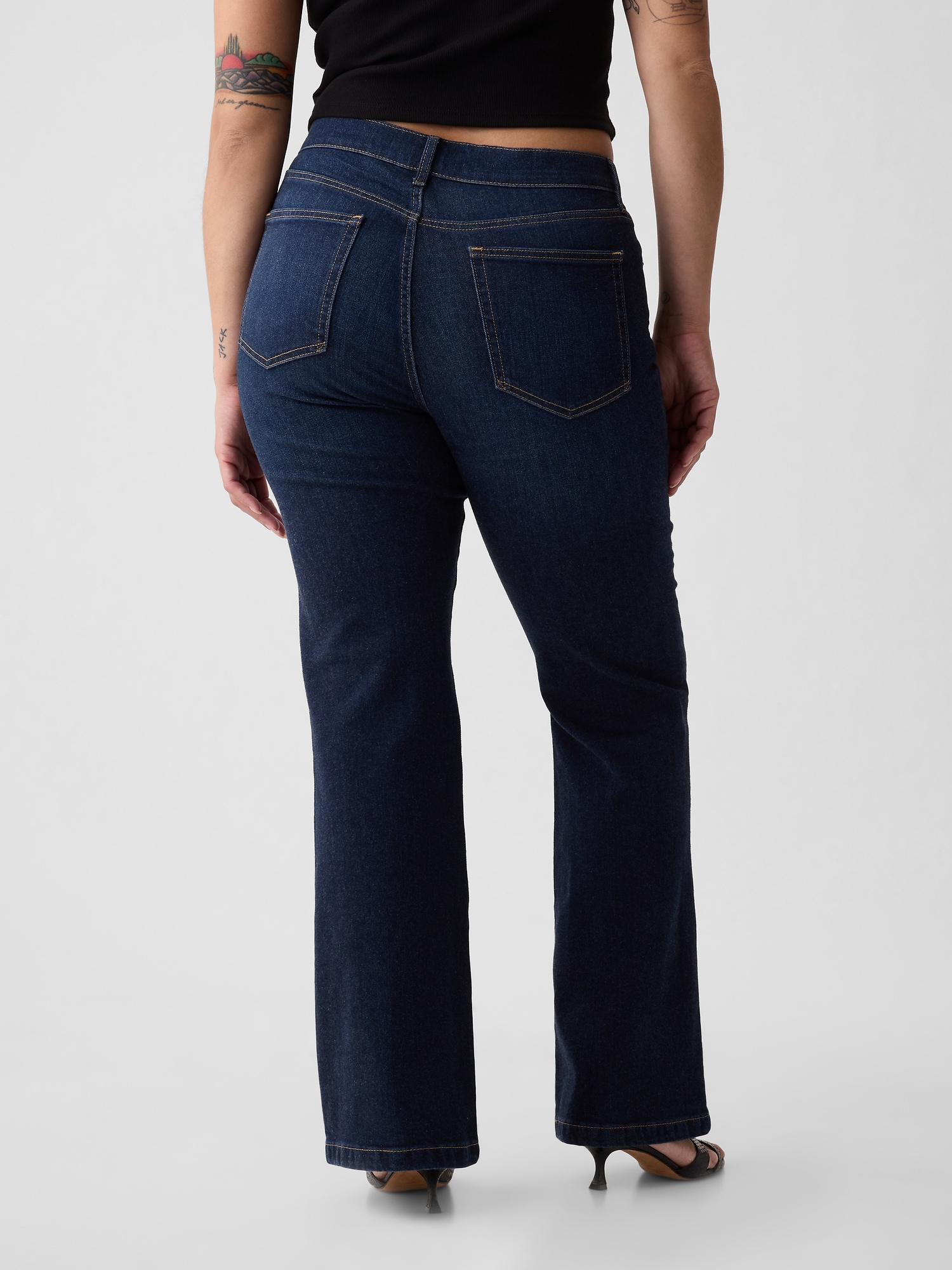 Petite High Rise Palazzo Jeans in Mid Indigo Wash