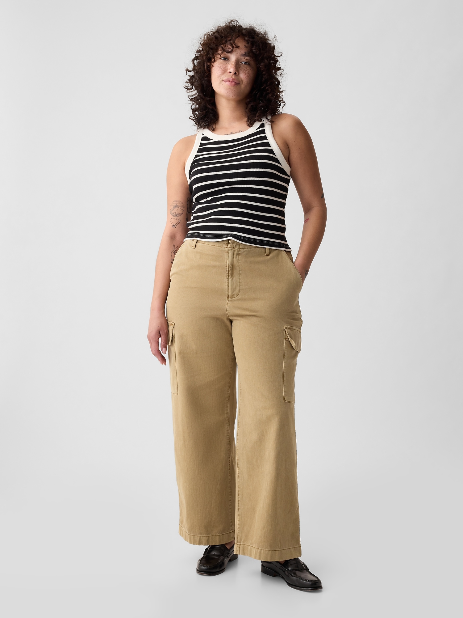 Women's Cargo Trousers With Cuffed Bottoms Khaki –