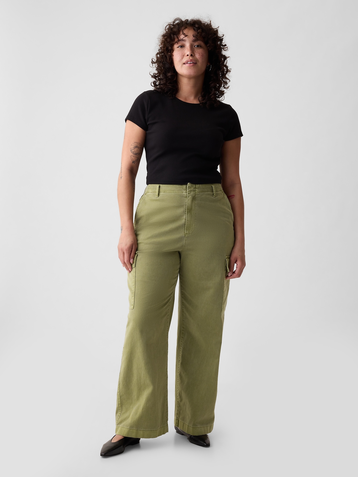 Fashion Women Casual Cargo Pants Khaki Solid Color High Waist