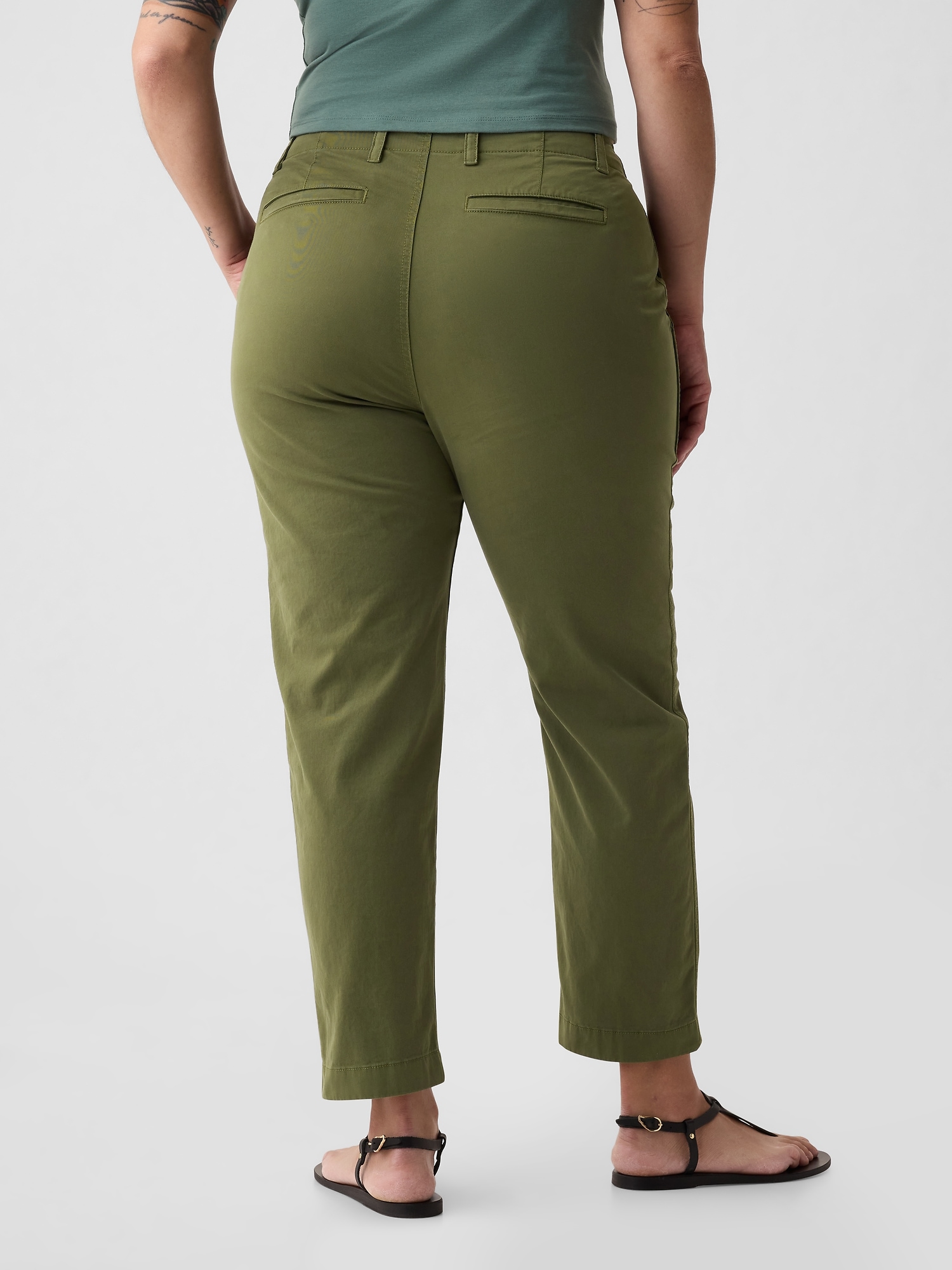 Women Gap Barrel Khakis Pants Green High Rise Size 20 Tall Cotton