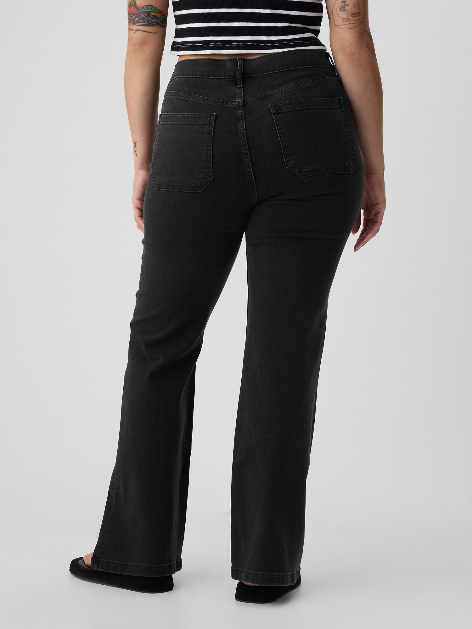 Women's Pull-On Stretch Bootcut Denim Jean Mini Flare Pants Black