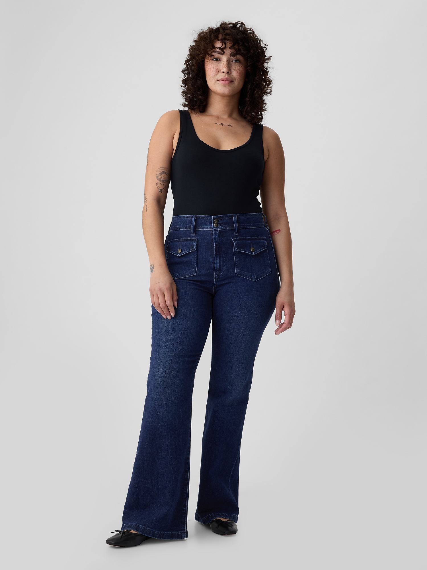 Plus Size High Rise Two-Tone Flare Jeans