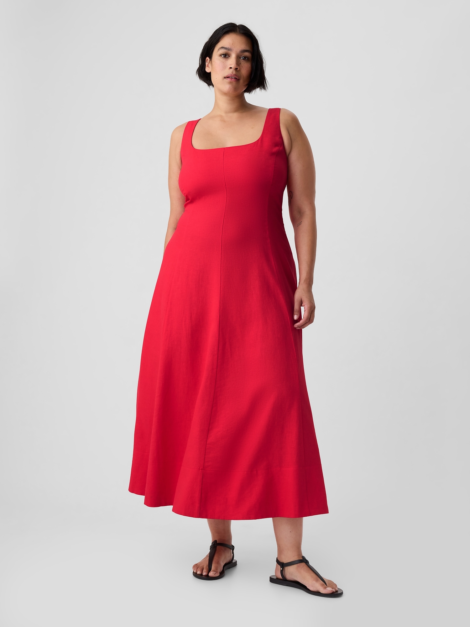 Linen-Blend Midi Dress | Gap