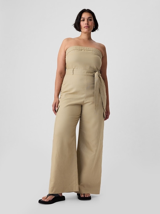 Image number 4 showing, Linen-Cotton Cargo Jumpsuit