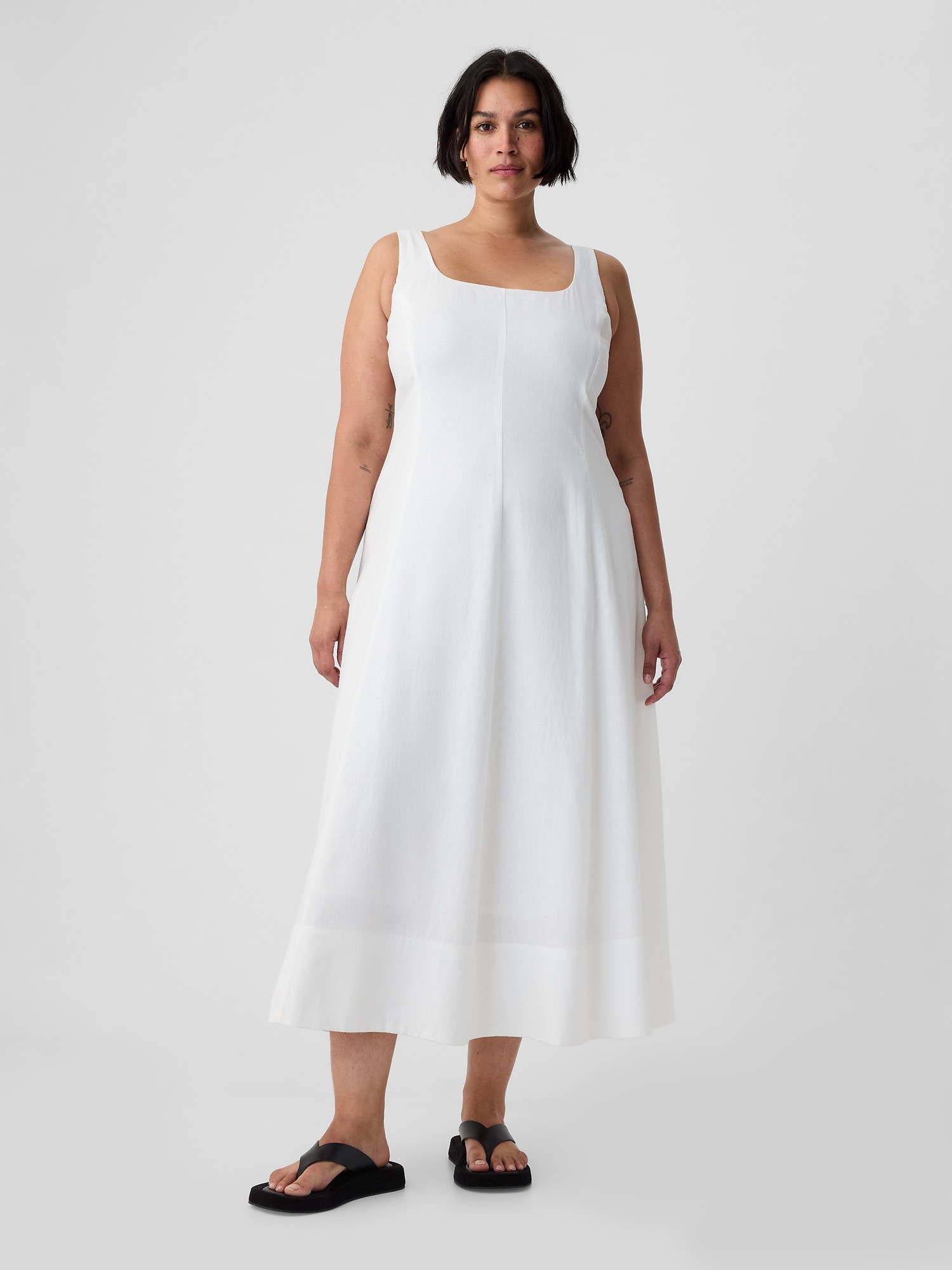 Linen-Blend Midi Dress