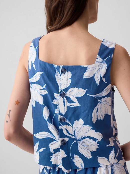 Image number 9 showing, Linen-Blend Button-Back Cropped Tank Top