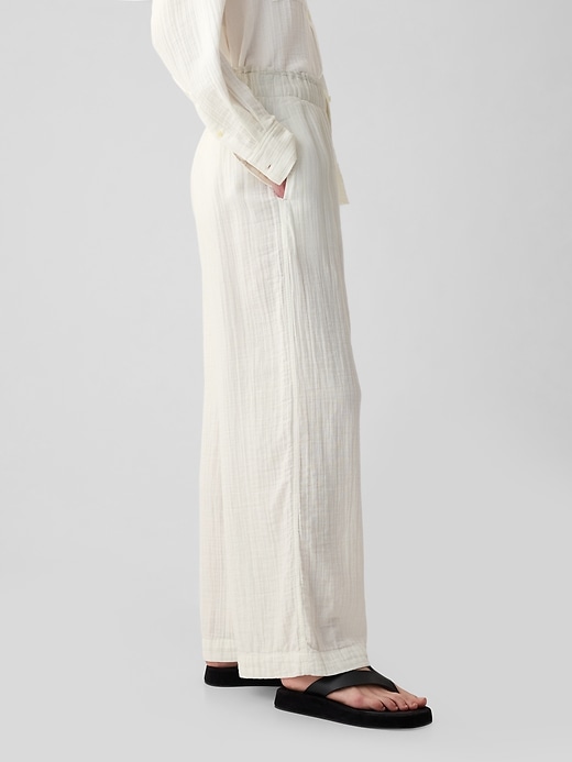 Image number 3 showing, Mid Rise Crinkle Gauze Wide-Leg Pants