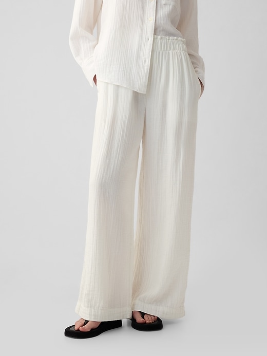 Image number 2 showing, Mid Rise Crinkle Gauze Wide-Leg Pants