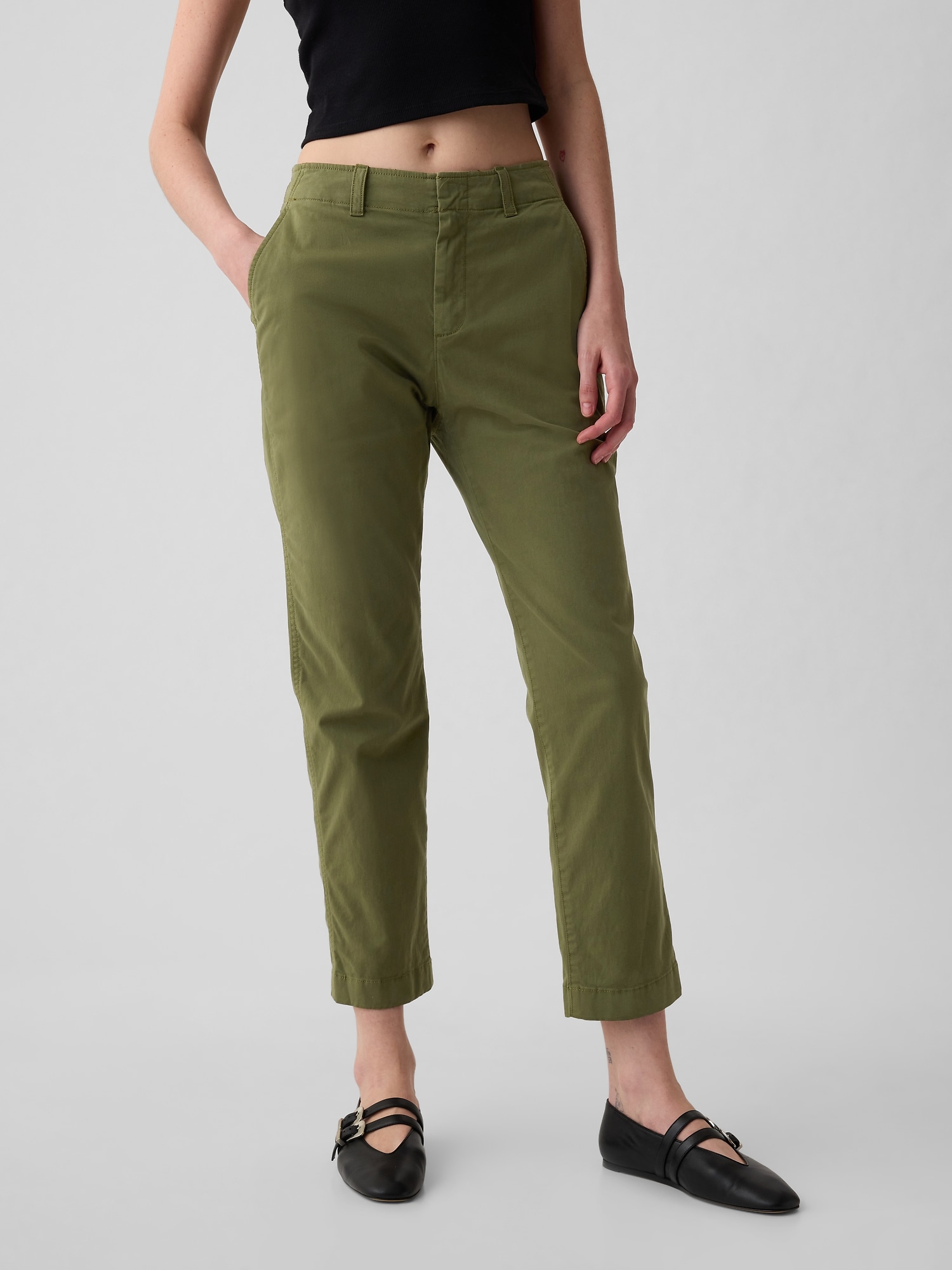 Time Tru Pants 0 2 XS Olive Green Solid Mid Rise Pull On Cuffed Crop Loose  Army