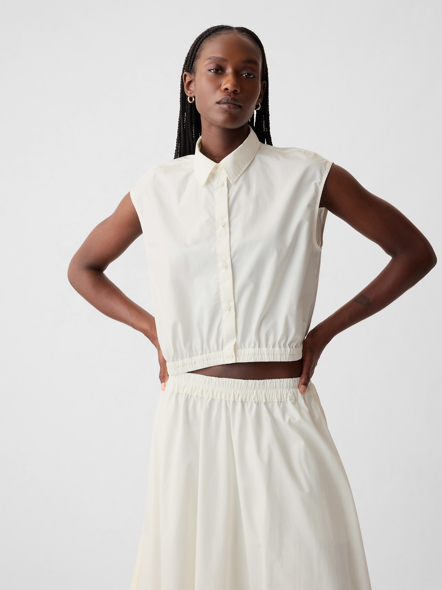 Cropped Poplin Shirt - White