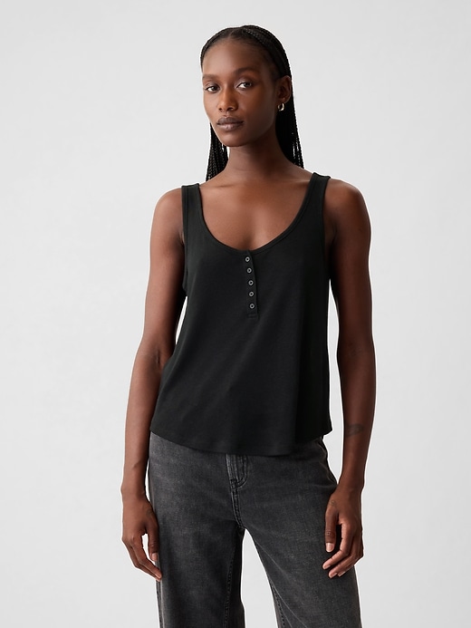 Image number 5 showing, Linen-Blend Henley Tank Top