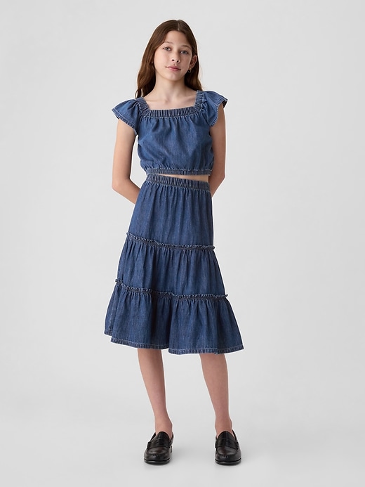 Image number 3 showing, Kids Tiered Denim Midi Skirt