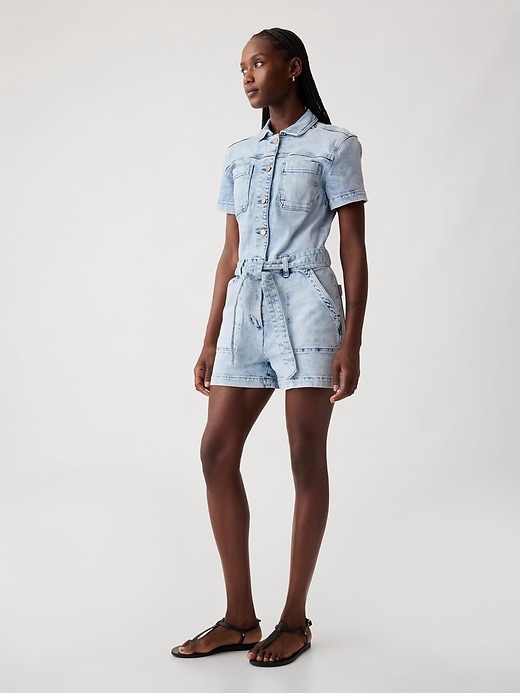 Image number 1 showing, Belted Denim Romper