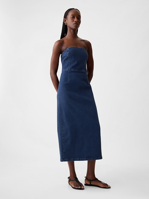 Image number 1 showing, Strapless Denim Midi Dress