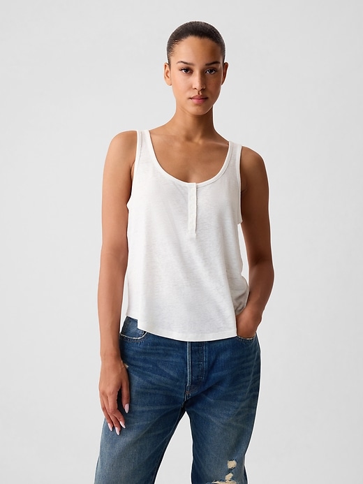 Image number 1 showing, Linen-Blend Henley Tank Top