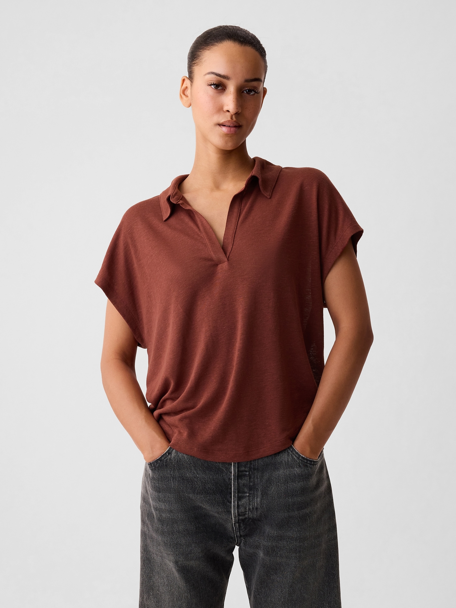 Linen-Blend Polo Shirt Shirt