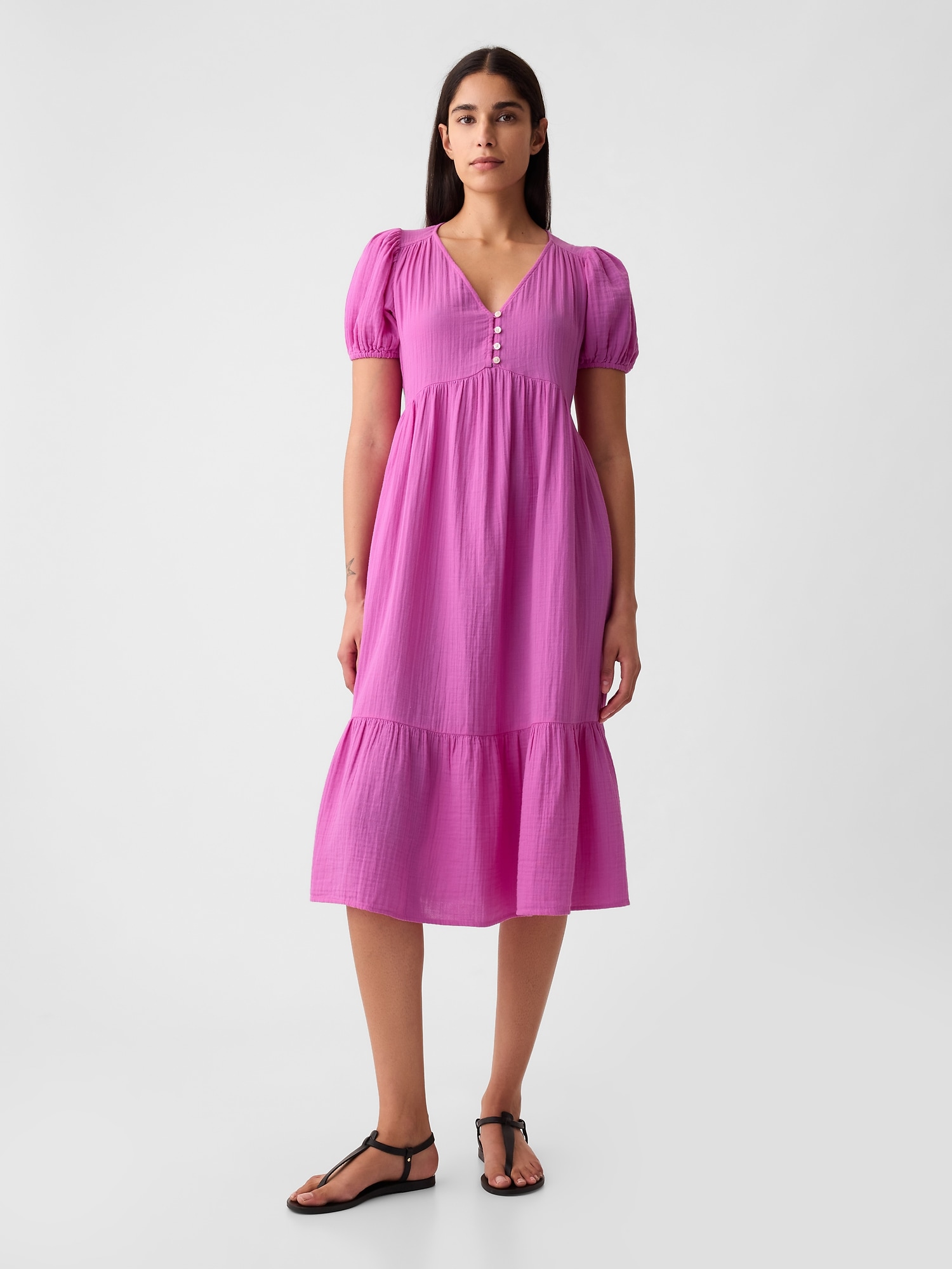 Crinkle Gauze Midi Dress