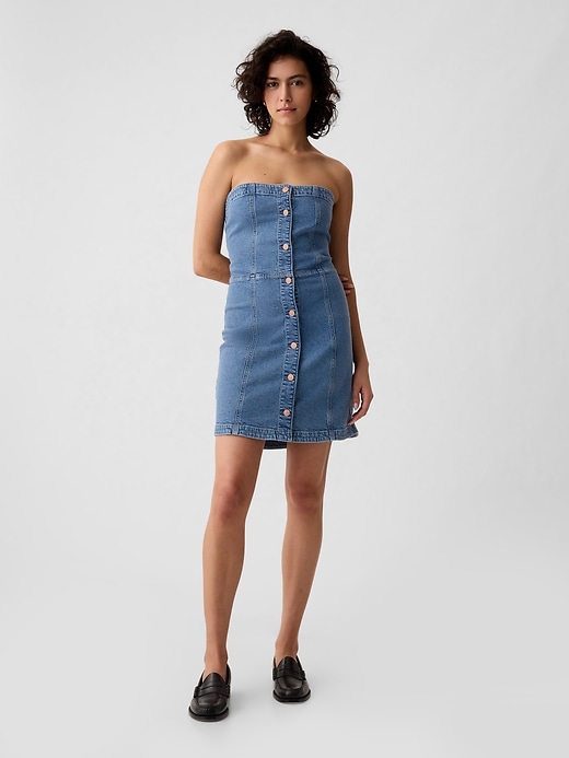 Image number 1 showing, Strapless Denim Mini Dress