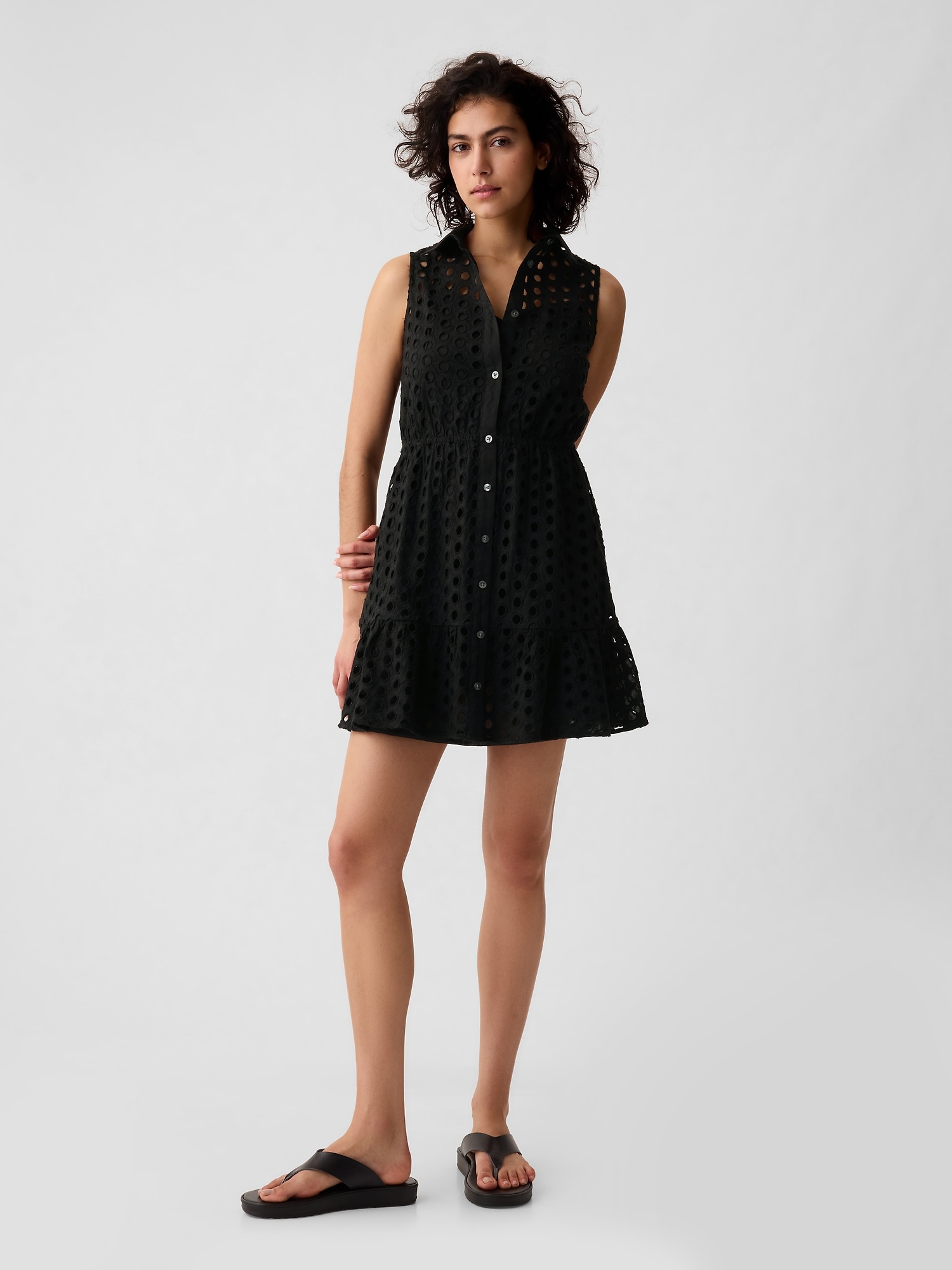 Eyelet Tiered Mini Dress