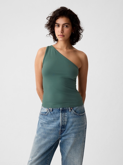 Image number 1 showing, Modern One-Shoulder Cropped Tank Top