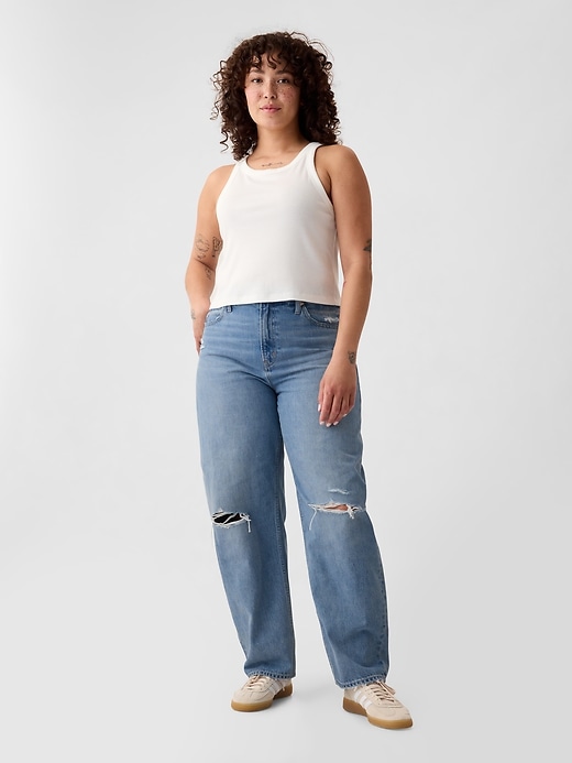 L'image numéro 5 présente Jean coupe baril taille haute