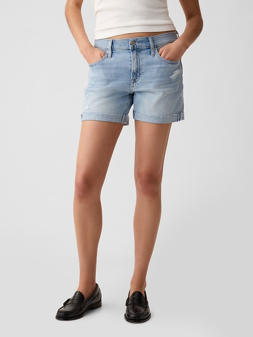 Image number 2 showing, 5" Mid Rise Denim Girlfriend Shorts