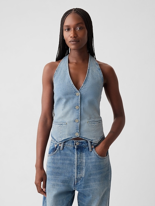 Image number 1 showing, Denim Halter Vest