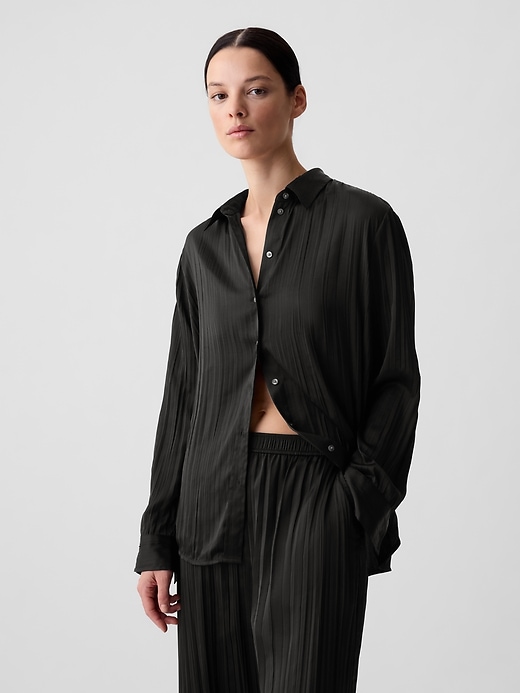 Image number 1 showing, Pleated Satin Boyfriend Shirt