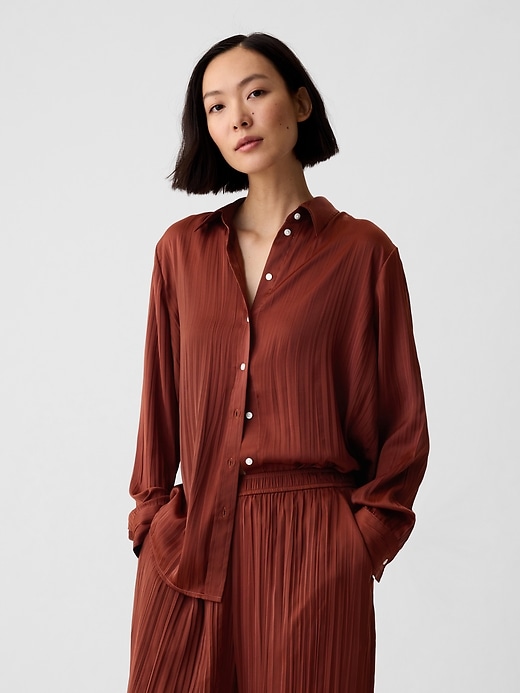 Image number 9 showing, Pleated Satin Boyfriend Shirt