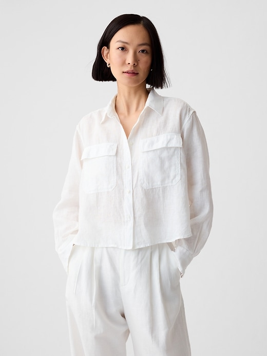 Image number 1 showing, 100% Linen Cropped Shirt